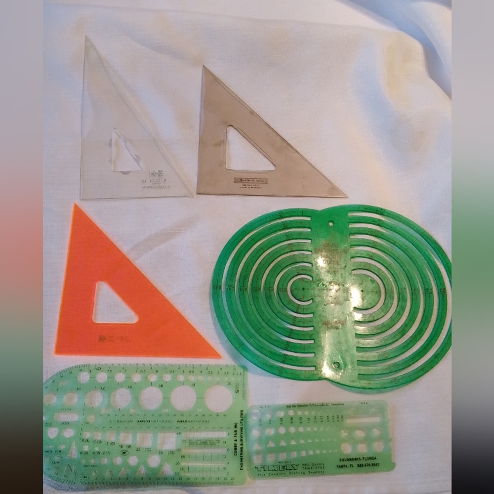 Lot of 6 Vintage Drafting Engineering Templates Triangles